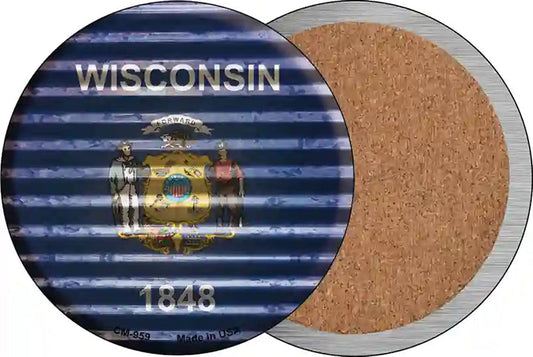 Wisconsin Flag Corrugated Effect Novelty Circle Coaster Set of 4