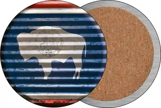 Wyoming Flag Corrugated Effect Novelty Circle Coaster Set of 4