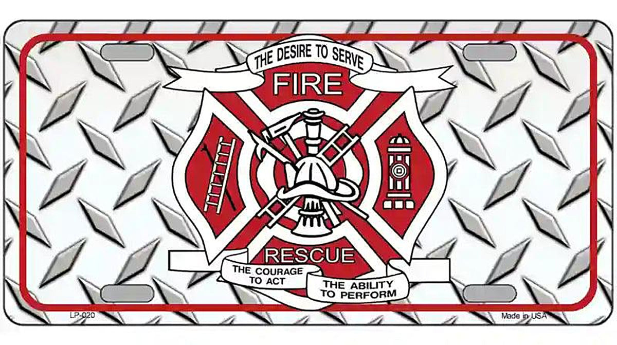 Fire Fighter Rescue Novelty Metal License Plate