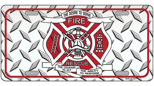 Fire Fighter Rescue Novelty Metal License Plate