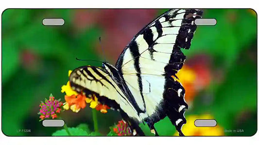 Butterfly Black and White Novelty Metal License Plate
