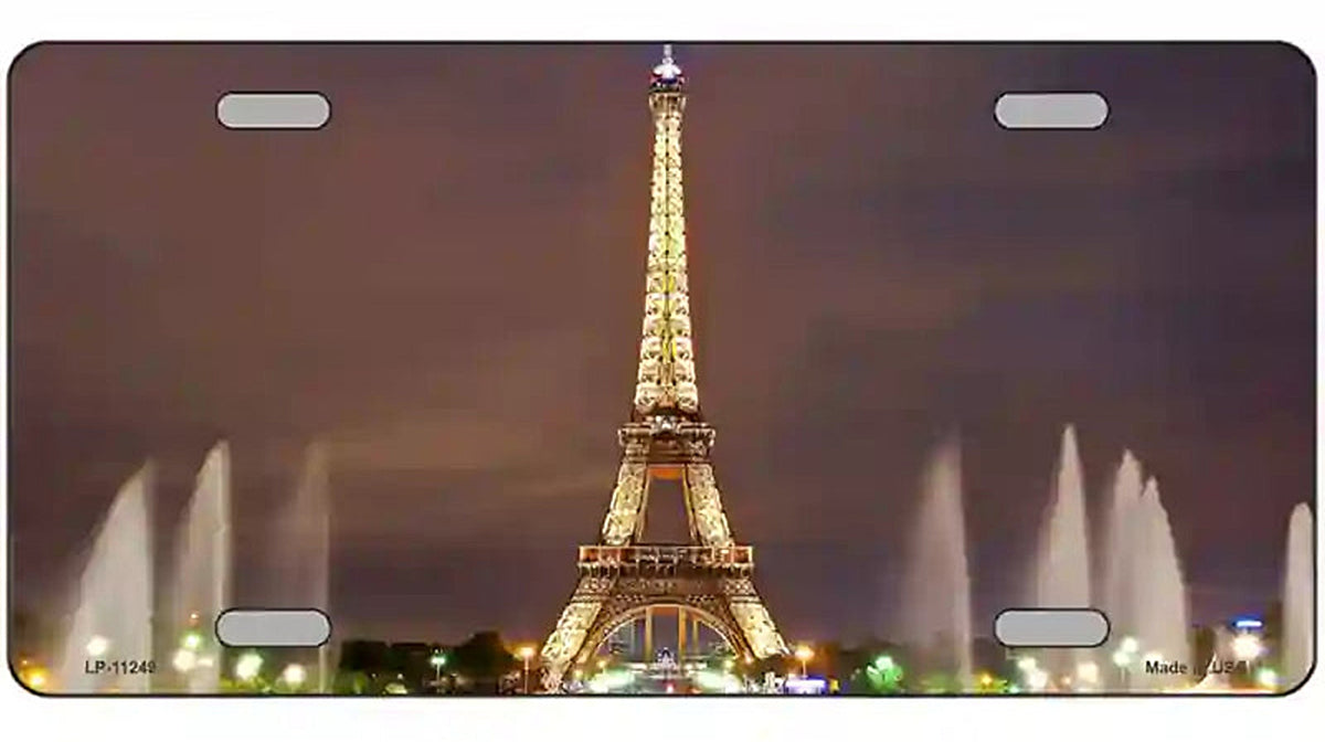 Eiffel Tower Night With Fountain Novelty Metal License Plate