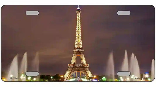 Eiffel Tower Night With Fountain Novelty Metal License Plate