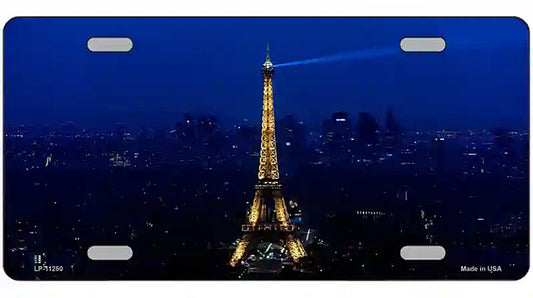 Eiffel Tower Night With City Skyline Novelty Metal License Plate