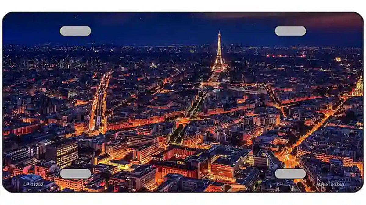 Paris At Night Eiffel Tower In Center Novelty Metal License Plate