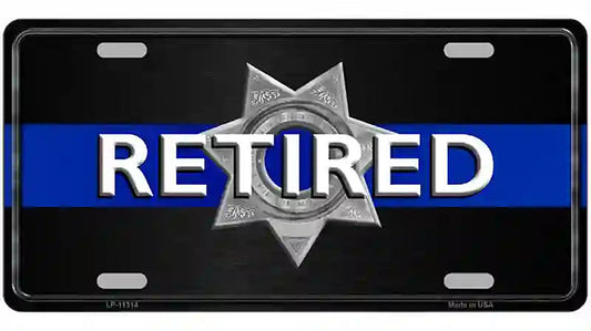 Thin Blue Line Retired Police Metal Novelty License Plate