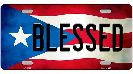 Blessed Puerto Rico Flag License Plate Metal Novelty