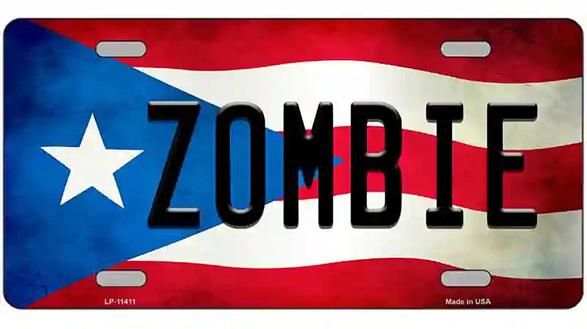 Zombie Puerto Rico Flag License Plate Metal Novelty