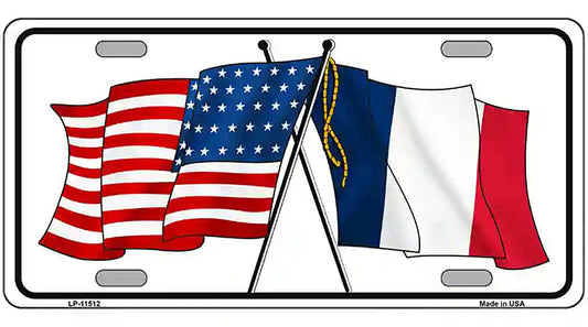 France Crossed US Flag License Plate