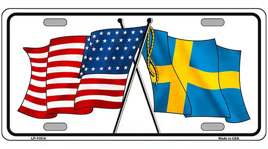 Sweden Crossed US Flag License Plate