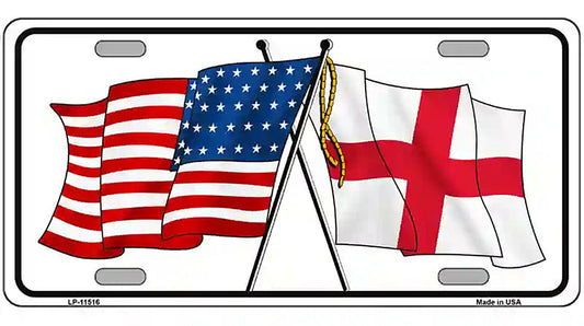England Crossed US Flag License Plate