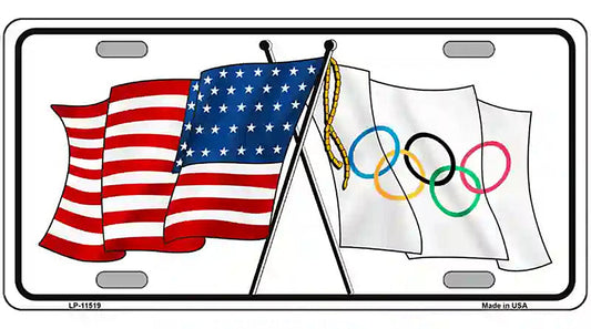Olympic Crossed US Flag License Plate