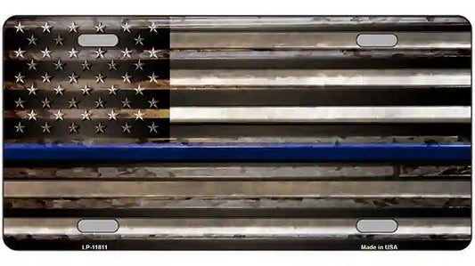 Thin Blue Line American Flag Novelty License Plate