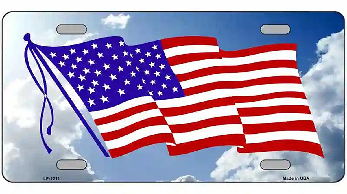 American Flag Cloud Novelty Metal License Plate