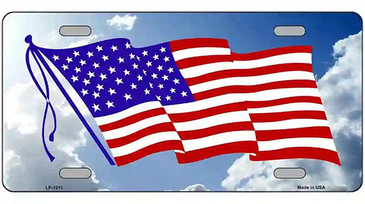 American Flag Cloud Novelty Metal License Plate