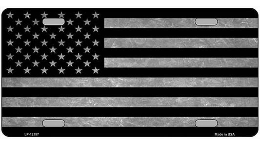 American Flag Black and Gray Novelty Metal License Plate