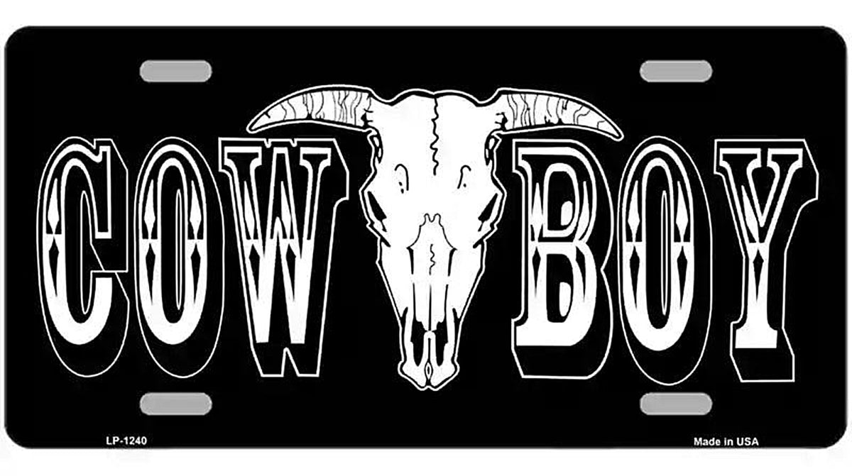 Cowboy Longhorn Skull Novelty Metal License Plate