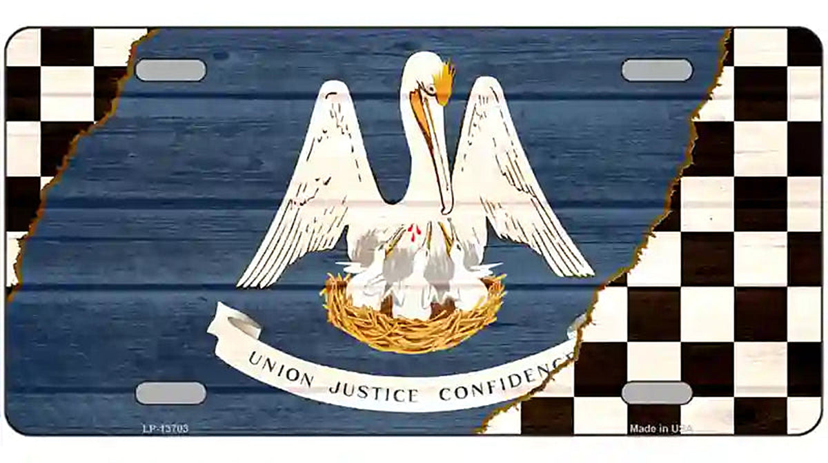 Louisiana Racing Flag Novelty Metal License Plate Tag