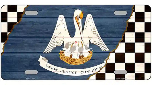 Louisiana Racing Flag Novelty Metal License Plate Tag