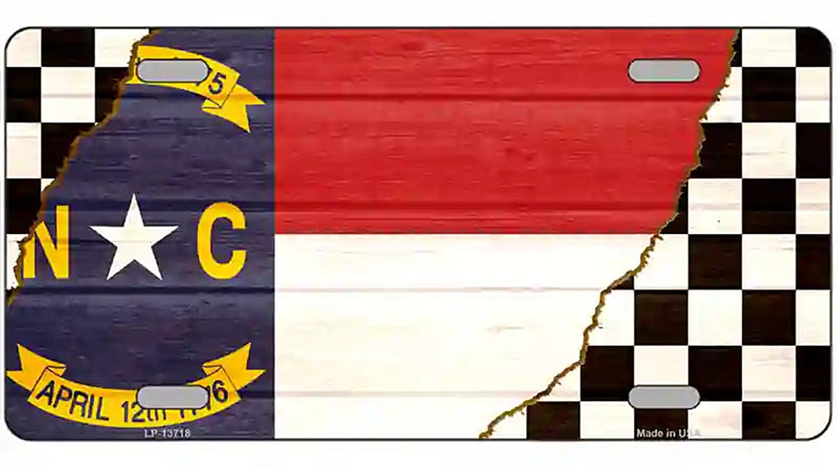 North Carolina Racing Flag Novelty Metal License Plate Tag