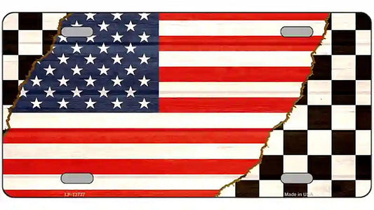 USA Racing Flag Novelty Metal License Plate Tag
