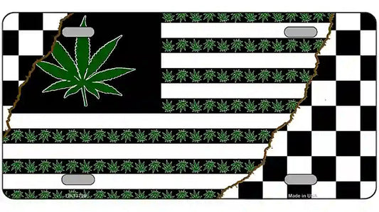 Weed American Racing Flag Novelty Metal License Plate Tag