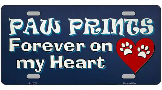 Paw Prints On My Heart Novelty Metal License Plate Tag