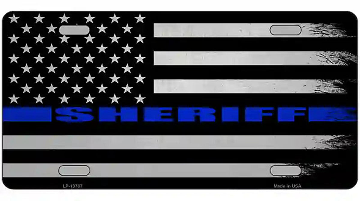 Sheriff Blue Flag Novelty Metal License Plate Tag