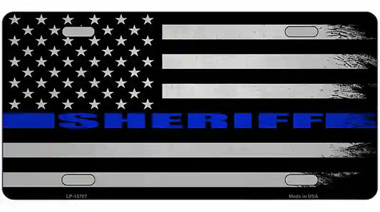 Sheriff Blue Flag Novelty Metal License Plate Tag