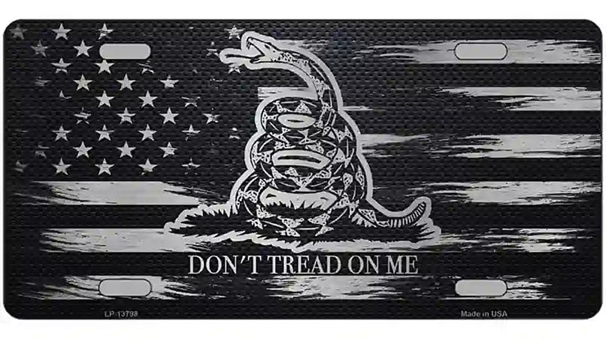 Dont Tread On Me Distressed Carbon Fiber Flag Novelty Metal License Plate