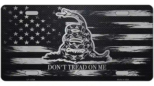 Dont Tread On Me Distressed Carbon Fiber Flag Novelty Metal License Plate