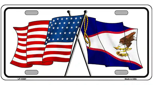 American Samoa USA Crossed Flags Novelty Metal License Plate Tag