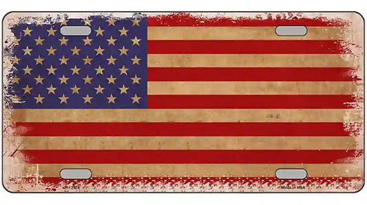Grunge American Flag Novelty Metal License Plate Tag