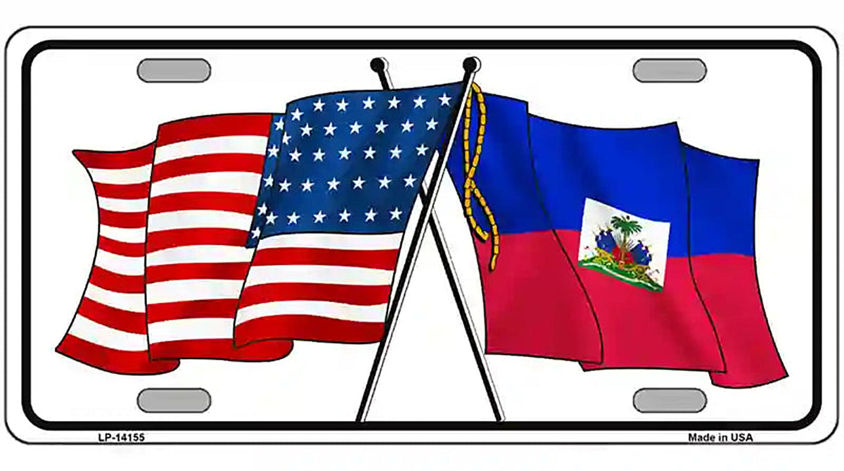 Haiti Crossed US Flag Novelty Metal License Plate