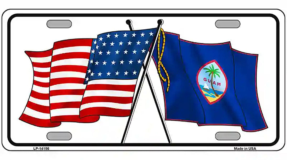 Guam Crossed US Flag Novelty Metal License Plate