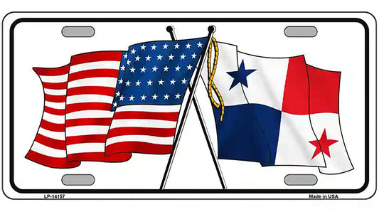 Panama Crossed US Flag Novelty Metal License Plate