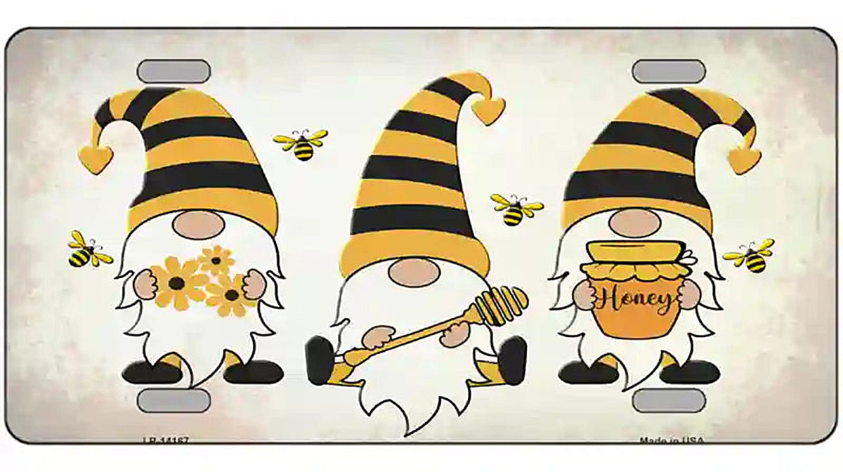 Gnomes Honeybees Novelty Metal License Plate