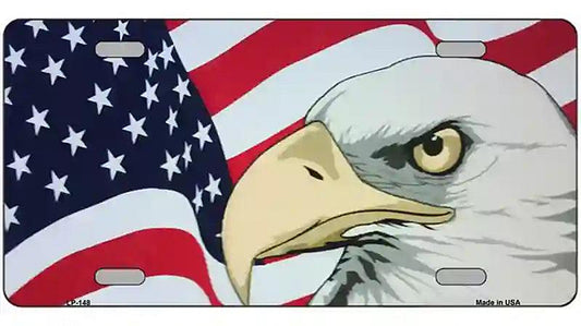 American Flag With Eagle Metal Novelty License Plate