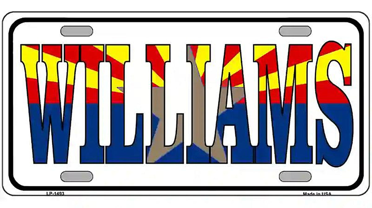 Williams Arizona Flag White Metal Novelty License Plate