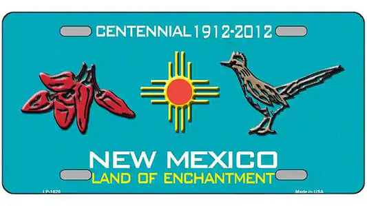 Red Chili & Road Runner New Mexico Teal Novelty Metal License Plate