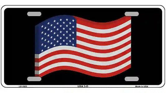USA 3-D Flag Metal Novelty License Plate