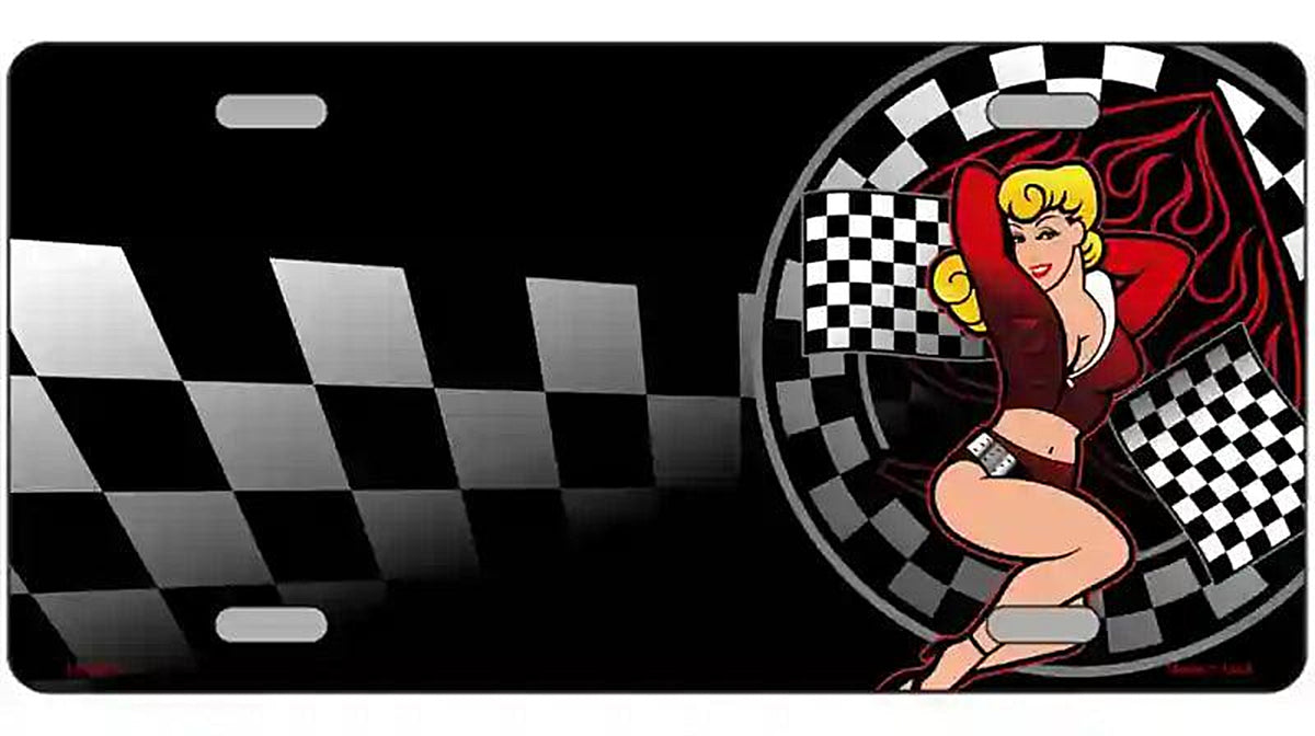 Racing Pin Up Girl Metal Novelty License Plate