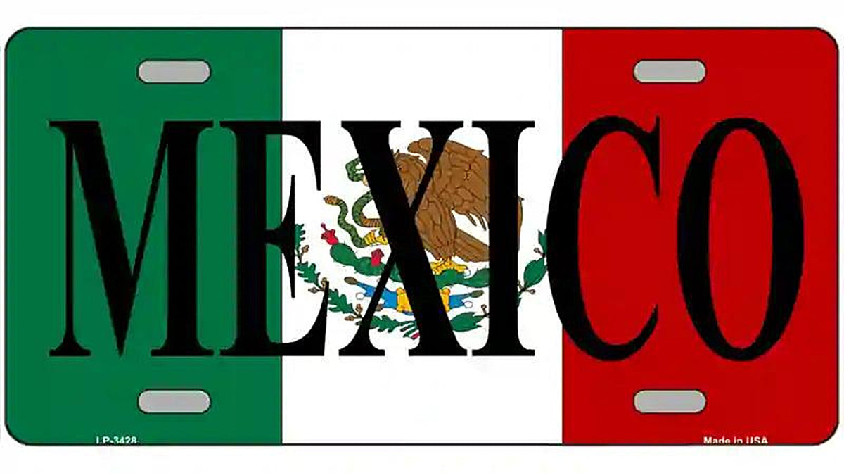Mexico on Flag Metal Novelty License Plate