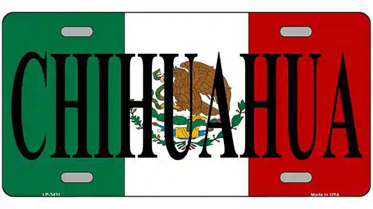 Chihuahua on Mexico Flag Metal Novelty License Plate