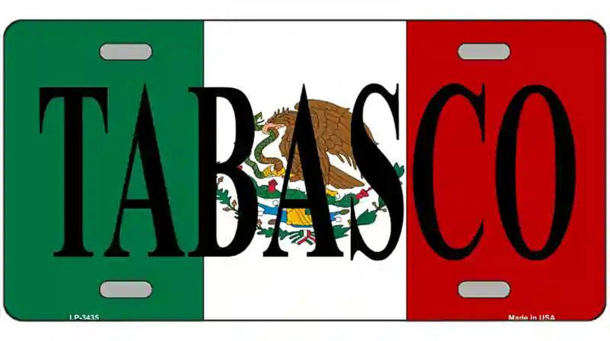 Tabasco on Mexico Flag Metal Novelty License Plate