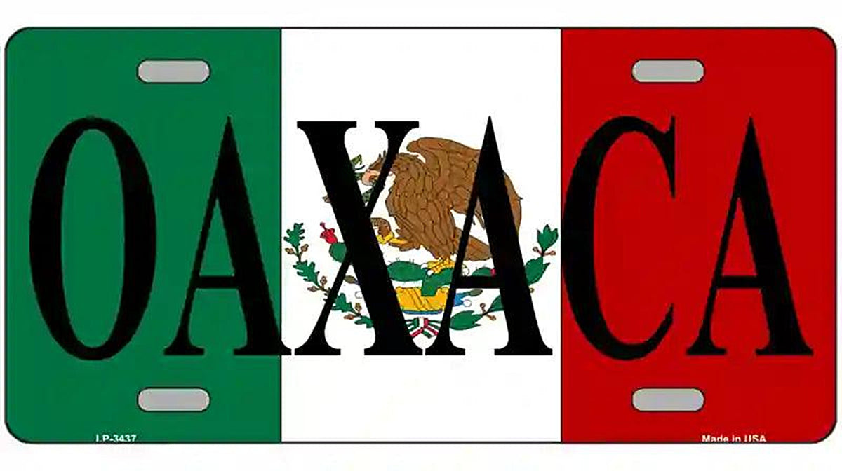 Oaxaca on Mexico Flag Metal Novelty License Plate