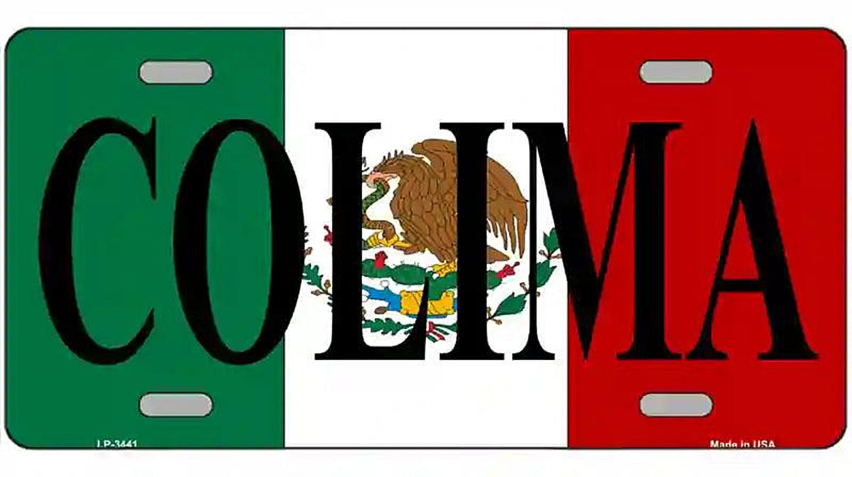 Colima on Mexico Flag Metal Novelty License Plate
