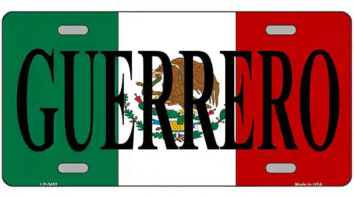 Guerrero on Mexico Flag Metal Novelty License Plate