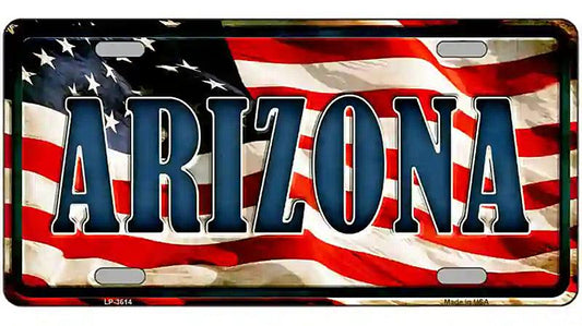 Arizona on American Flag Metal Novelty License Plate