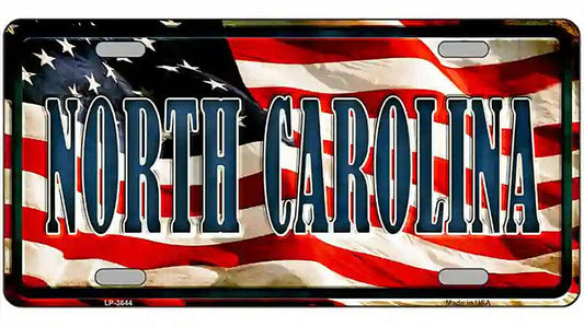 North Carolina on American Flag Metal Novelty License Plate